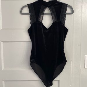 Forever 21 black velour and lace body suit.